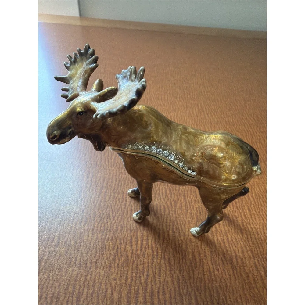 Moose Jeweled Enameled Trinket Box with Austrian Crystals